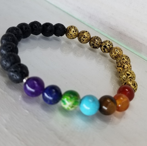 Black & Gold Yin & Yang 7 Chakra Healing Bracelet - Picture 4 of 10